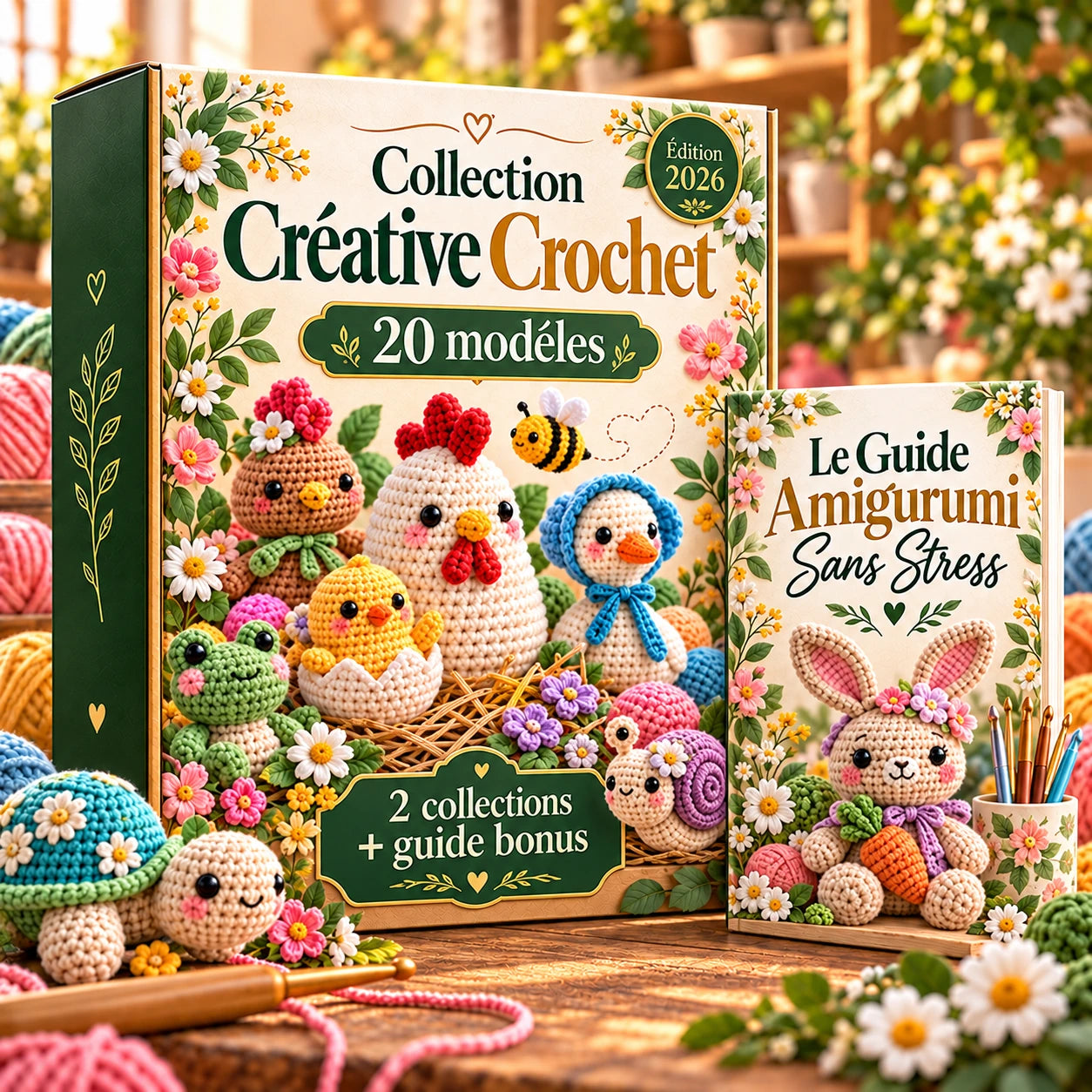 Présentation illustrée du pack de patrons de crochet et de son guide complémentaire
