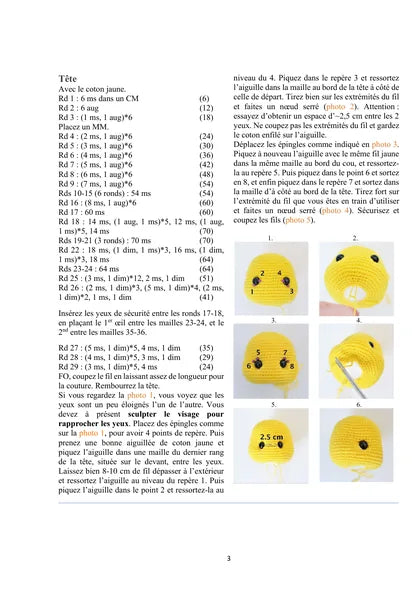 Extrait du patron Titi le Poussin, page de réalisation avec ses images
