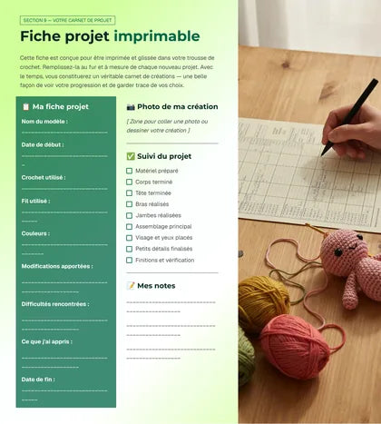 Extrait du Guide Amigurumi Sans Stress, fiche de projet imprimable